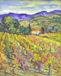 Vignes à Saint-Cyr, huile sur toile 100 cm  x  81 cm