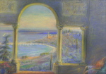 Menton vu de la Colombière, pastel sur papier Ingres 28 cm x 40 cm