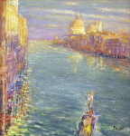 Le Grand Canal à Venise, huile sur panneau d'aggloméré 50 cm x 48 cm