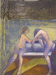 Figures et paysage 3, huile sur toile 130 cm 97 cm