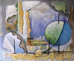 Le Coudon vu du plan de La Garde, acrylique sur papier journal marouflé sur toile 46 cm x 55 cm