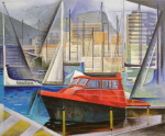  Le Coudon vu du port de Toulon - Acrylique sur papier journal marouflé sur toile 38 cm x 46 cm
