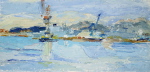 Port de Toulon en hiver, huile sur carton toilé 26 cm x 47 cm